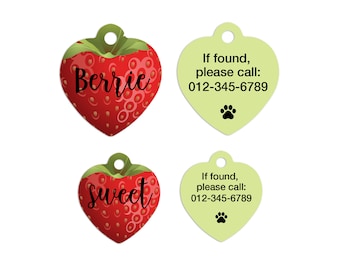 Heart Strawberry Pet ID Tags Cat Tag Personalized Pet Tags Dog ID Tag Dog Lost Tags Lost Dog Tag Pet Gift Customized