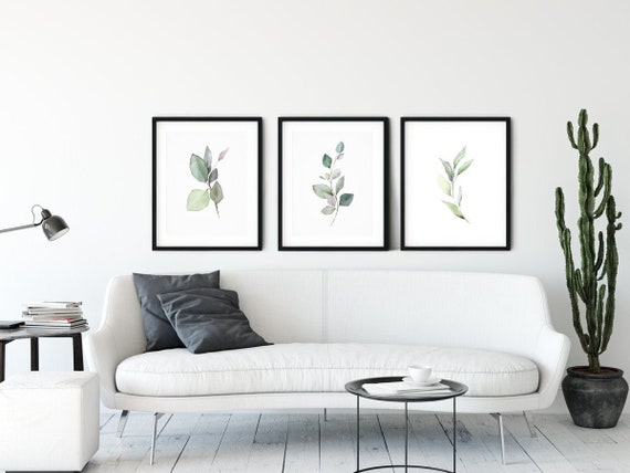 Set Of Three Watercolor Green Leaves Gallery Wall Art | Etsy