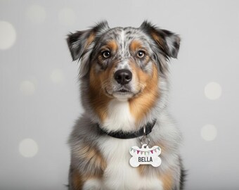 Personalized Bone Dog ID Tag Lightweight Aluminum Double Sided