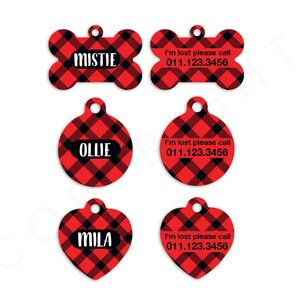 Red Plaid Pet ID Tag: Personalized Dog & Cat Tag