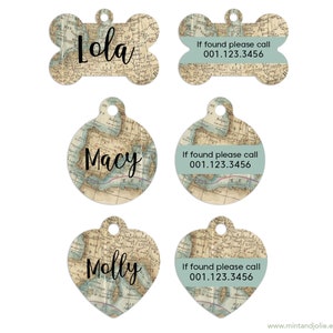 Vintage Traveler Map Tags Katzenmarke Personalisierte Haustier Tags Hund ID Tag Dog Lost Tags Verlorene Hundemarke Haustier Geschenk Angepasst verlorene Haustier Tag