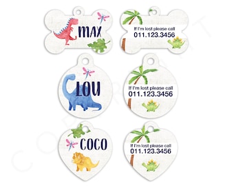 Dinosaur Tropical Pet ID Tags Cat Tag Personalized Pet Tags Dog ID Tag Dog Lost Tags Lost Dog Tag Pet Gift Customized