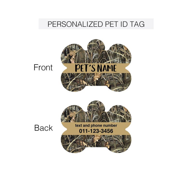 Personalized Camo Bone Dog Tag Double Sided Aluminum Pet ID Tag Custom Hunter Camouflage Dog Name Tag Lightweight Hunting Dog Gear image 7