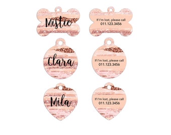 Personalized Pet ID Tag: Faux Rose Gold, Custom Dog Cat Tag