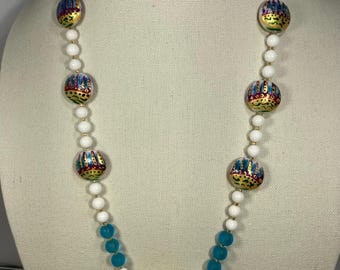 White and Gold Hand-Painted Artisan Lampwork Necklace