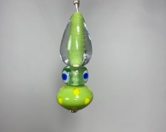 Peridot Green Whimsical Artisan Lampwork Pendant wrapped in Sterling Silver