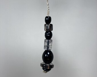 Black Artisan Furnace Glass and Lampwork Pendant wrapped in Sterling Silver