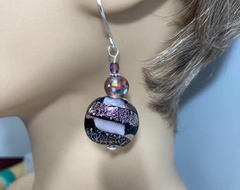 Dichroic Sparkly Purple Artisan Handmade Lampwork Earrings