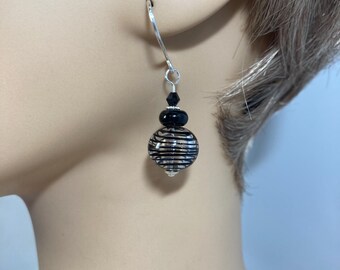 Black Swirl Modernist SRA Artisan Lampwork Earrings