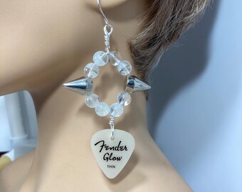 Handmade Punk Rock Glow in the Dark Guitar Pick Earrings