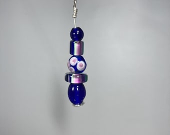 Cobalt Blue, Purple, and Aqua Artisan Furnace Glass and Lampwork Pendant wrapped in Sterling Silver