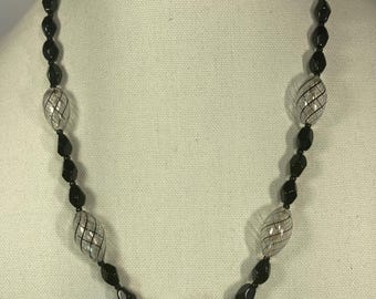 Black, Gold, and Clear Swirl Lampwork Necklace