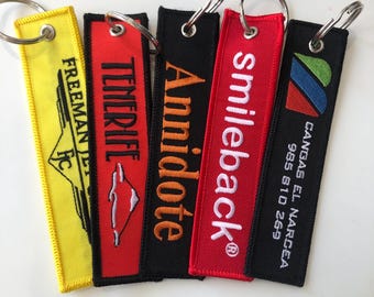 keyring tags, name tag for kids embroidery, custom jet tags