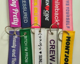 Embroidery flight tag, gift for him ，Key Ring , Custom Keychain, flight keychain, jet tag
