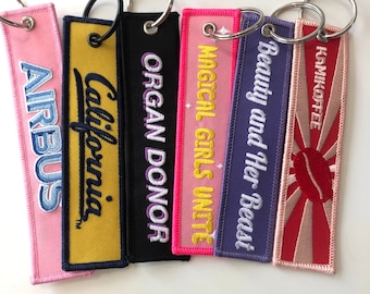 Aviation keychains, custom fabric keychain, motorcycle keychain, promotion keychain, personalized key rings, embroidered key tag