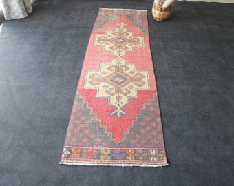 パッチワークのトルコ製ランナーラグ：2x12インチのヴィンテージ