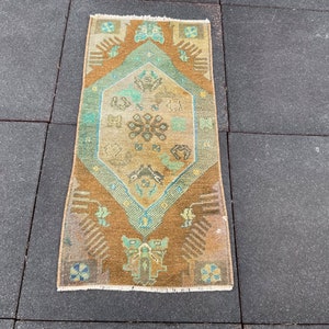 1x3 Door Mat Rug, Brown Rug, Handmade Rug, Antique Rug, Oriental Rug, Wool Rug, Kitchen Rug, 1x3 Bedroom Rug, Small Area Rug, Turkish Rug