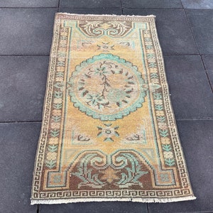 Oriental rug, Vintage rug, Small rug, Doormat, Kitchen rug, Turkish rug, Oushak rug, Antique rug, Boho rug, Green Orange rug