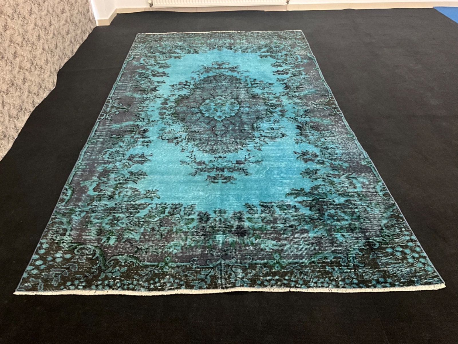 特大ブルーオーバーダイトルコラグ - 5.5 x 10フィートヴィンテージ