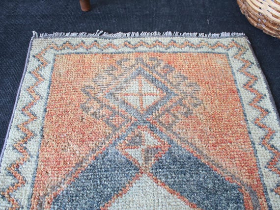 2x3 Ft, Orange Gray Turkish Doormat Rug, Entry Rug, Turkish Mat