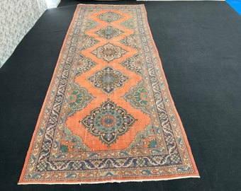 5x13 Large Runner Rug, Orange Rug, Handmade Rug, Kitchen Rug, Bedroom Rug, Oriental Rug, Soft Runner, Corridor Rug, Hallway Rug, Vintage Rug