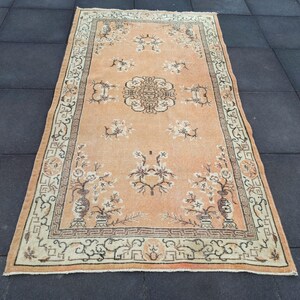 Orange Vintage Rug, 4x7 Turkish Rug, Bohemian Oushak Rug, Medium Area Rug, 4x7 Living Room Rug, Housewarming Gift, Oriental Decoration