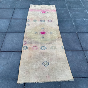 2x7 Rug, Pastel Rug, Beige Rug, Pink rug, Oriental Rug, 2x7 Oushak Rug, Muted Runner Rug, Old Rug, Vintage Runner Rug, 2x7 boho Rug,2x7 Wool