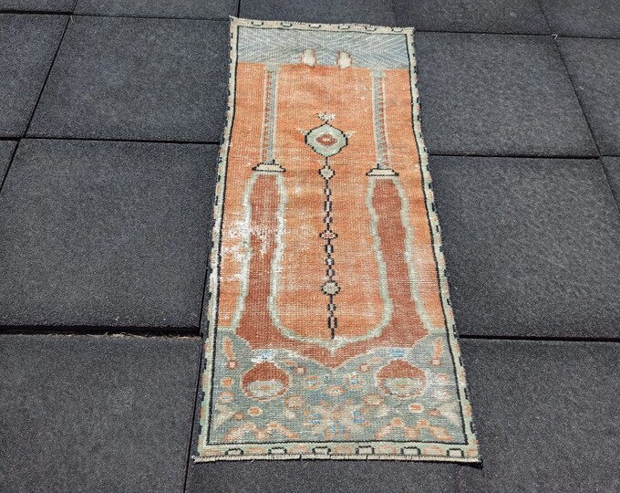 Small Orange Rug, Small Vintage Rug, Small Bathroom Rug, Small Handmade