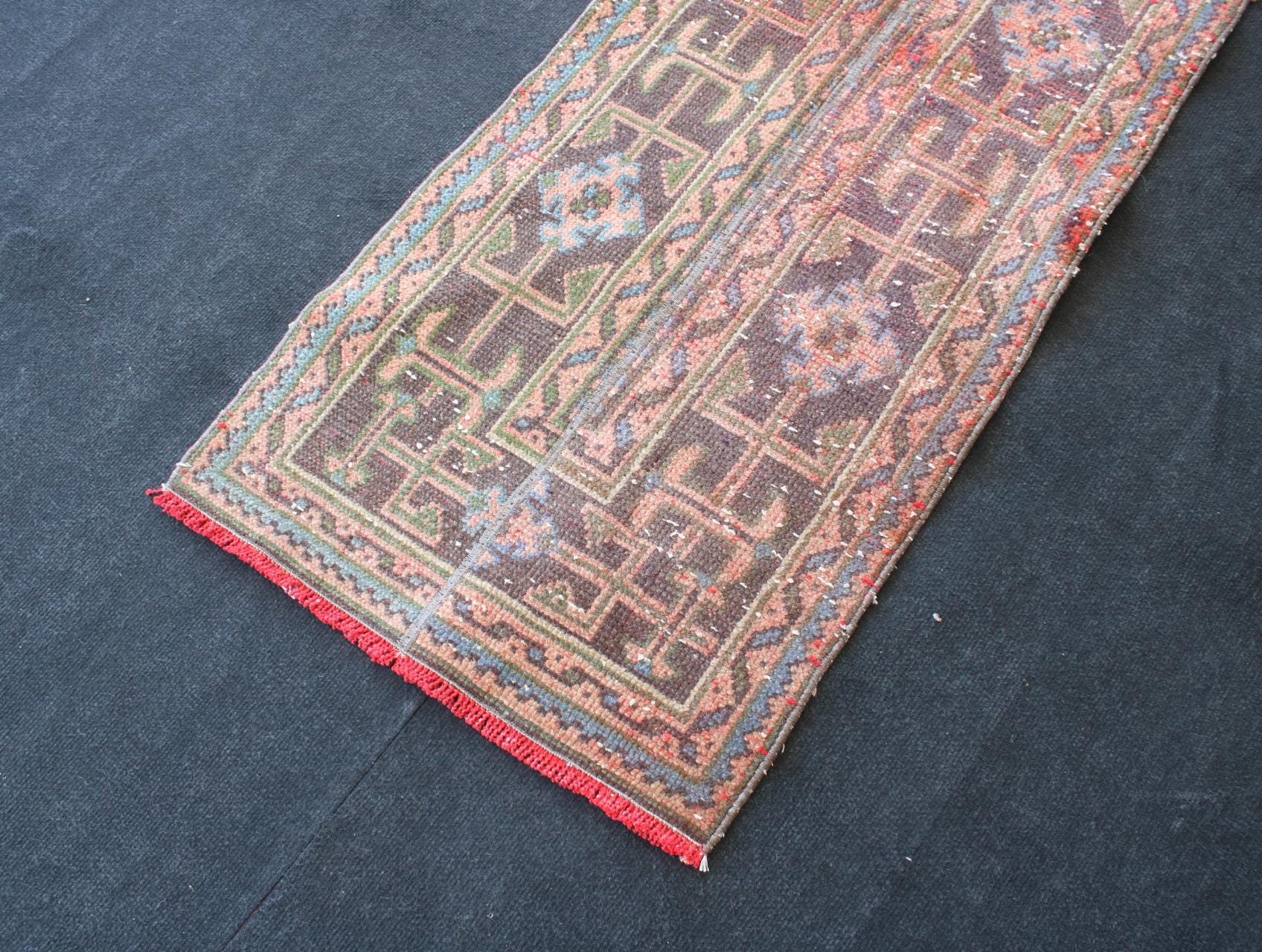 パッチワークのトルコ製ランナーラグ：2x12インチのヴィンテージ