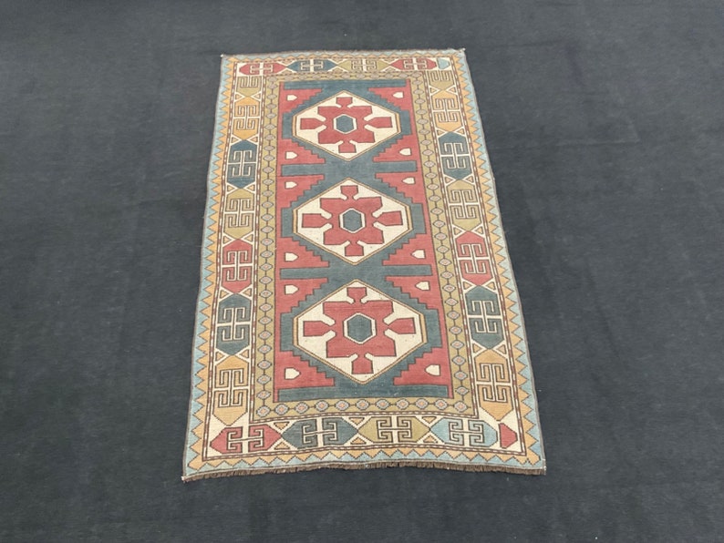 3x5, Blue Accent Rug, Handmade Rug, Oriental Rug, Kitchen Rug, Bedroom Rug, Home Decor Rug, Vintage Rug, Turkish Accent Rug, 3x5, 3'3x5'4 image 1