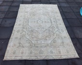 6x9 Brown Heriz Patterned Tebriz Rug, Vintage Persian Area Rug, Hand Made Persian Rug, Pale Persian Bohemian Rug