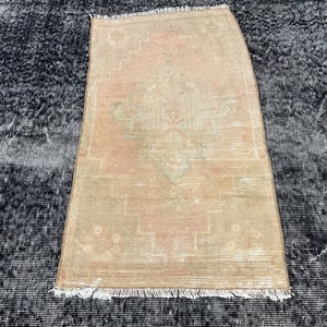 Pastell Teppich, Türkischer Teppich, Kleiner Teppich, Türmatte, Badematte, Vintage Teppich, Wollteppich, Natürlicher Teppich, Blumenteppich, Rosa Blauer Teppich, 1,7x3,0 ft