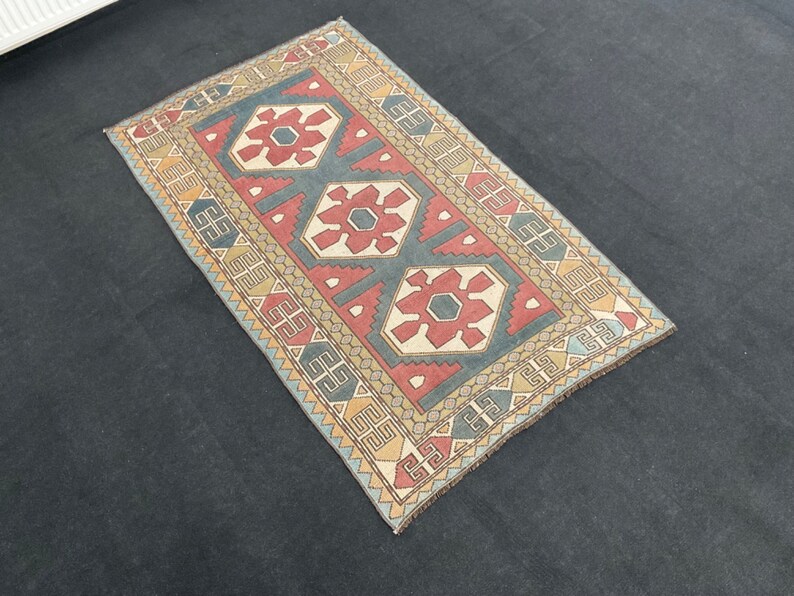 3x5, Blue Accent Rug, Handmade Rug, Oriental Rug, Kitchen Rug, Bedroom Rug, Home Decor Rug, Vintage Rug, Turkish Accent Rug, 3x5, 3'3x5'4 image 4