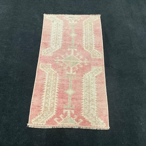 1x3, Roze Deurmat, Handgemaakt Tapijt, Oosters Tapijt, Keukenkleed, Slaapkamerkleed, Home Decor Tapijt, Vintage Tapijt, Oushak Deurmat Tapijt, 1.5x2.9 Voeten