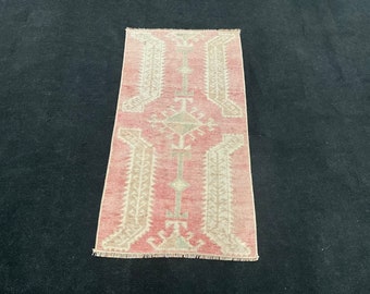 1x3, Pink Door Mat, Handmade Rug, Oriental Rug, Kitchen Rug, Bedroom Rug, Home Decor Rug, Vintage Rug, Oushak Door Mat Rug, 1.5x2.9 Feet