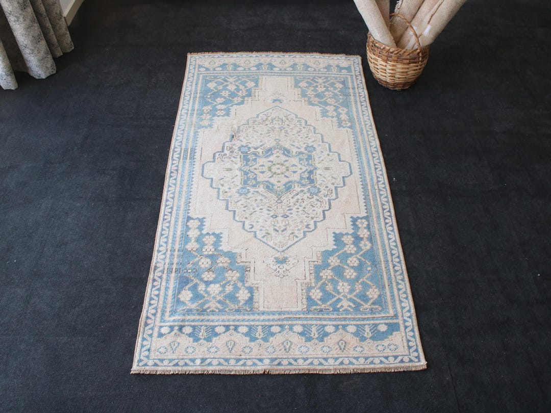 Tukish Wool Rug Handmade Turkish Wool Rug, Beige Blue Oushak Accent Rug, 3x6 - Etsy