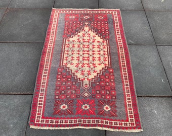 Handmade Wool Turkish Rug: 2.4 x 3.9 ft, Red Vintage Oushak Rug