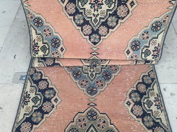 80×116 ViNTAGE TURKiSH RUG Orange Blue Vintage Rug, 3x18 Ft Long Handmade Turkish Rug
