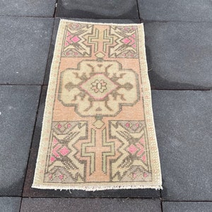 1x3 Natural Rug, Door Mat Rug, Kitchen Rug, Handmade Rug, Antique Rug, Bedroom Rug, Knotted Rug, 1x3 Faded Rug, Red Door Mat Rug, 1x3 Rug