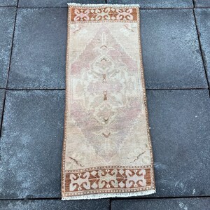 Faded Door Mat, Muted Color Mat Rug, Turkish Door Mat 1x3, Vintage Door Mat 1x3, Bath Mat, 1x3 Mini Rug, Door Mat, Handmade Wool Rug