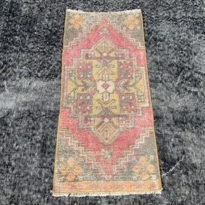 1x3 Rug, 1x3 Small Oushak Rug, Small Vintage Rug, 1x3 Red Rug, 1x3 Boho Rug, Entry Rug, Stairs Rug, Turkısh Doormat Rug, Kitchen Rug