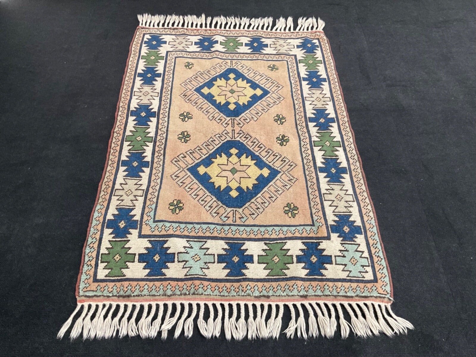 Buy Handmade Turkish Rug: Orange & Blue Vintage Tribal Accent Rug
