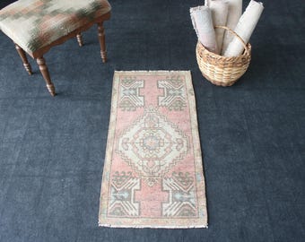 2x3 Ft Faded Beige Pink Doormat, Vintage Turkish Door Mat, Soft Color Entry Rug, Handmade Small Rug, Shabby Chic Entryway Decor