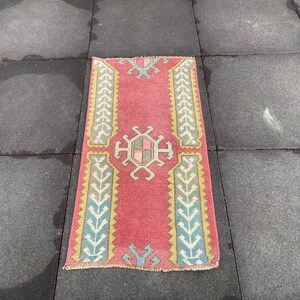 1x3 Red Rug, Handmade Rug, Turkish Rug, Oushak Rug, Tribal Rug, Small Vintage Rug, Red Old Rug, 1x3 Farmhouse Decor, 1x3 Kitchen Rug, 1796