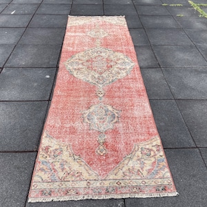 3x9 Runner Rug, Natural Rug, Decorative Rug, wool Rug, 3x9 Turkısh runner Rug, Oushak Rug, Bedroom Rug, Red Runner Rug, Vintage Rug, 3x9 Rug