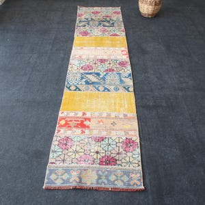 2x9 Patchwork Runner Rug, Vintage Turkish Runner, Handmade, Wool, Corridor, Stair, Washable, Kitchen