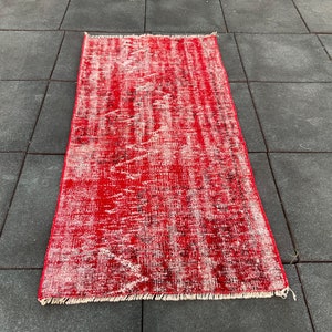 2x5 Vintage Runner Rug, Oriental Rug, Red Runner Rug, Old Oushak Rug, 2x5 Handmade Rug, 2x5 Turkısh Rug, 2x5 Kitchen Rug, 2x5 Bohemian Rug