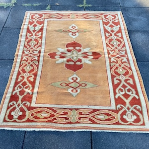 4x5 Orange Area Rug, Oriental Area Rug, Vintage Rug, Home Decor Rug, Wool Rug, Faded Rug, Turkısh Area Rug, Handmade Rug, 4x5 Bedroom Rug