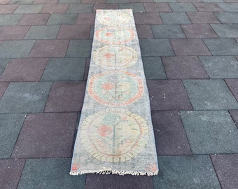 Vintage Turkish Runner Rug: Orange Bohemian Hallway Decor (2.9x8.8 ft)
