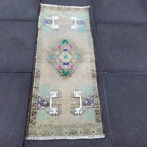 1x3 Faded Door Mat, Bathroom Rug, Turkish Door Mat 1x3, Vintage Door Mat 1x3, Bath Mat Rug, Mini Rug 1x3, Door Mat, Handmade Wool Rug
